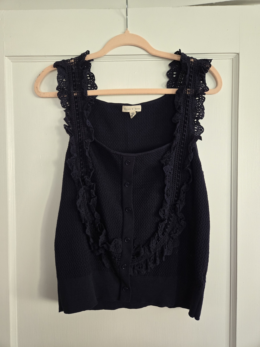 Ruffle-Trim Navy Knit Button-Front Tank by Flint & Moss